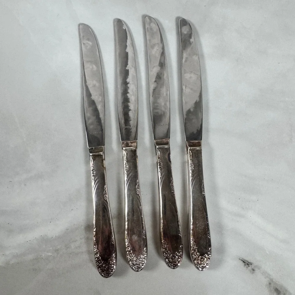 Set of 4 Oneida Simeon L & George H Rogers Silver Plated Dinner‎ Knives Lot 2
